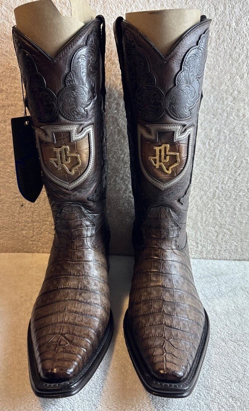 Texas Country Men’s Genuine Caiman Brandy Brown Western Cowboy Boots Size 8